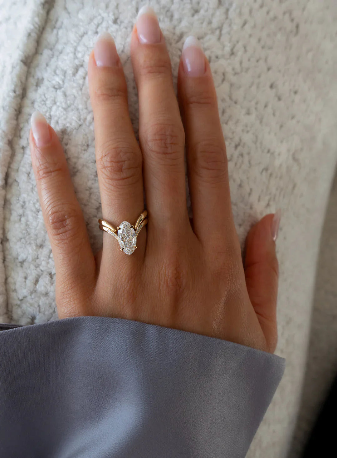 2.0CT Oval Lab Grown Diamond Unique Ring With Open Cuff Band