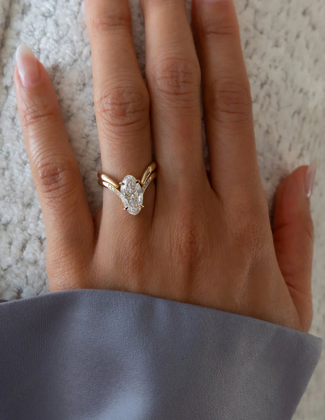 2.0CT Oval Lab Grown Diamond Unique Ring With Open Cuff Band