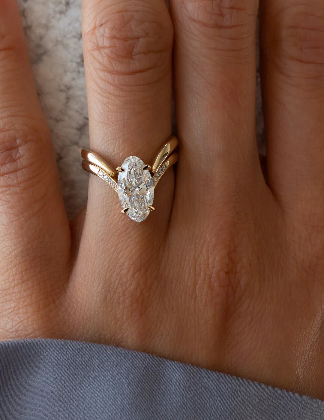 2.0CT Oval Lab Grown Diamond Unique Ring With Open Cuff Band