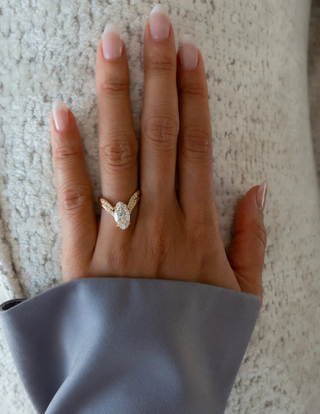 2.0CT Oval Lab Grown Diamond Unique Ring With Open Cuff Diamond Band