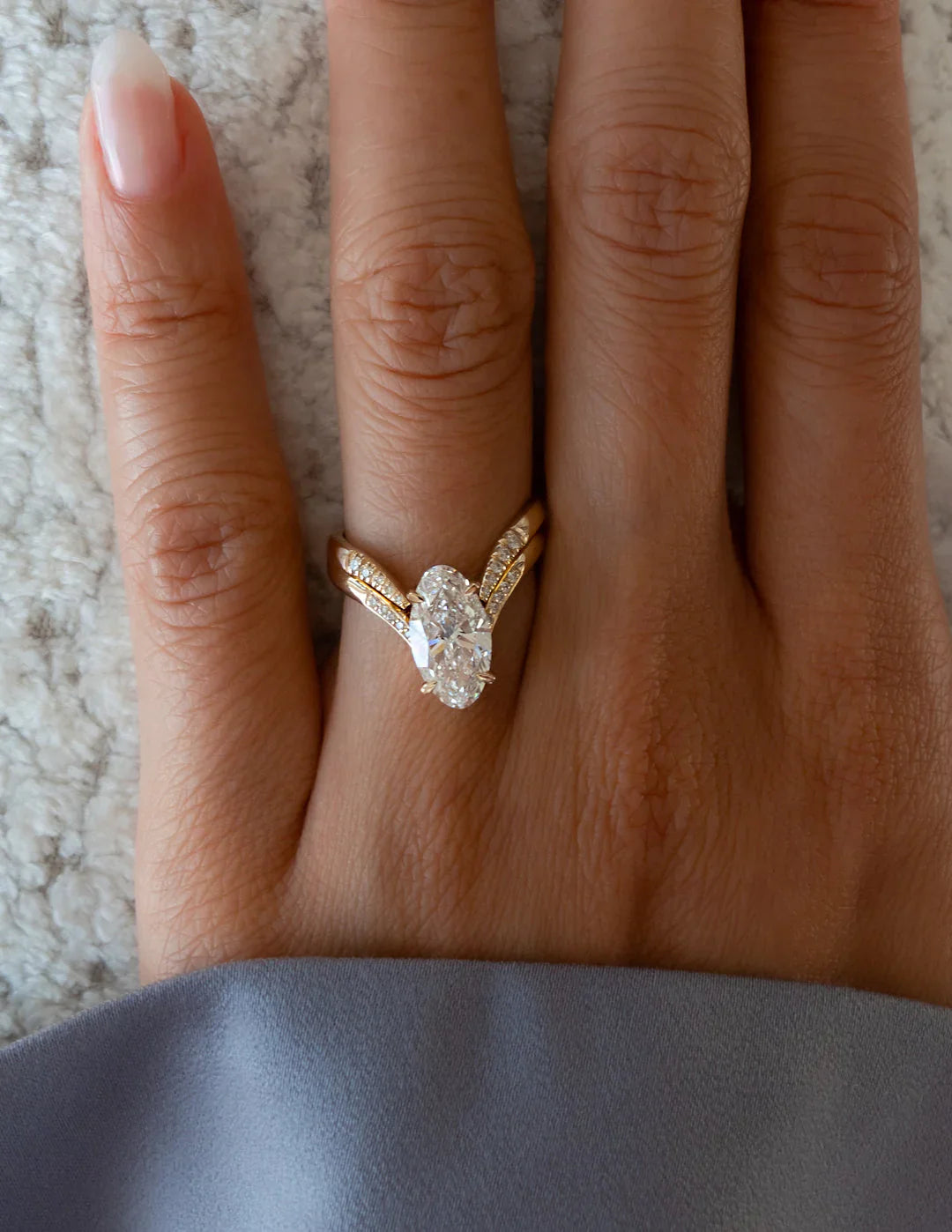 2.0CT Oval Lab Grown Diamond Unique Ring With Open Cuff Diamond Band
