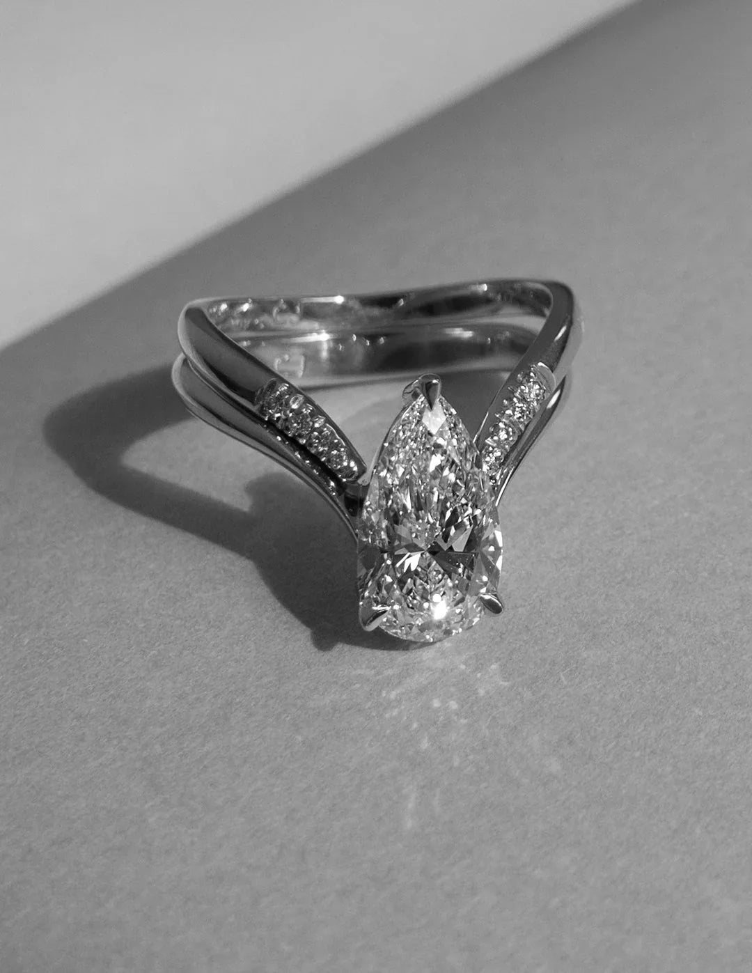 2.0CT Pear Lab Grown Diamond Unique Ring With Open Cuff Band