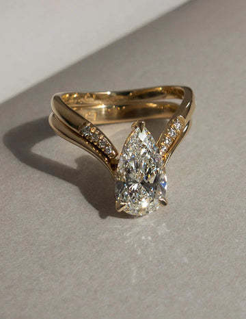2.0CT Pear Lab Grown Diamond Unique Ring With Open Cuff Band