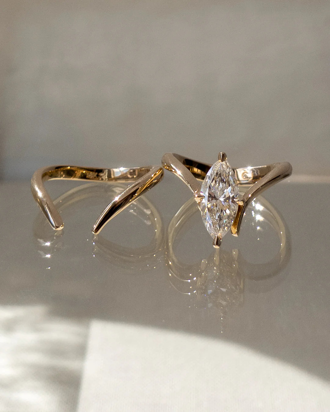 2.0CT Marquise Lab Grown Diamond Unique Ring With Matching Band