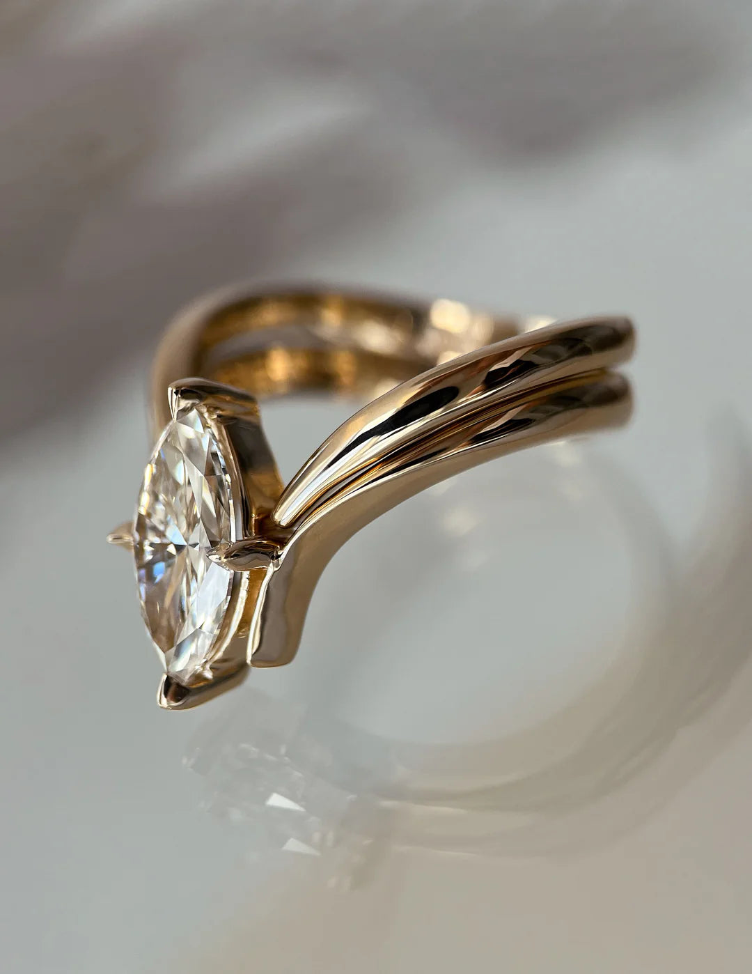2.0CT Marquise Lab Grown Diamond Unique Ring With Matching Band