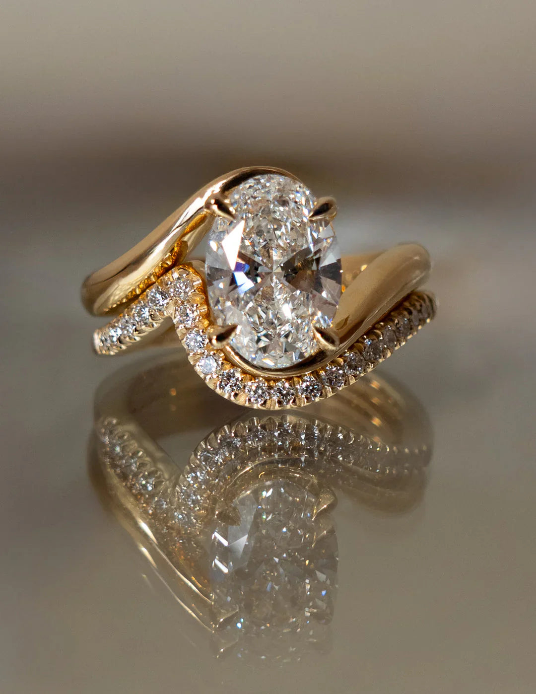 2.0CT Oval Lab Grown Diamond By Pass Unique Ring With Band