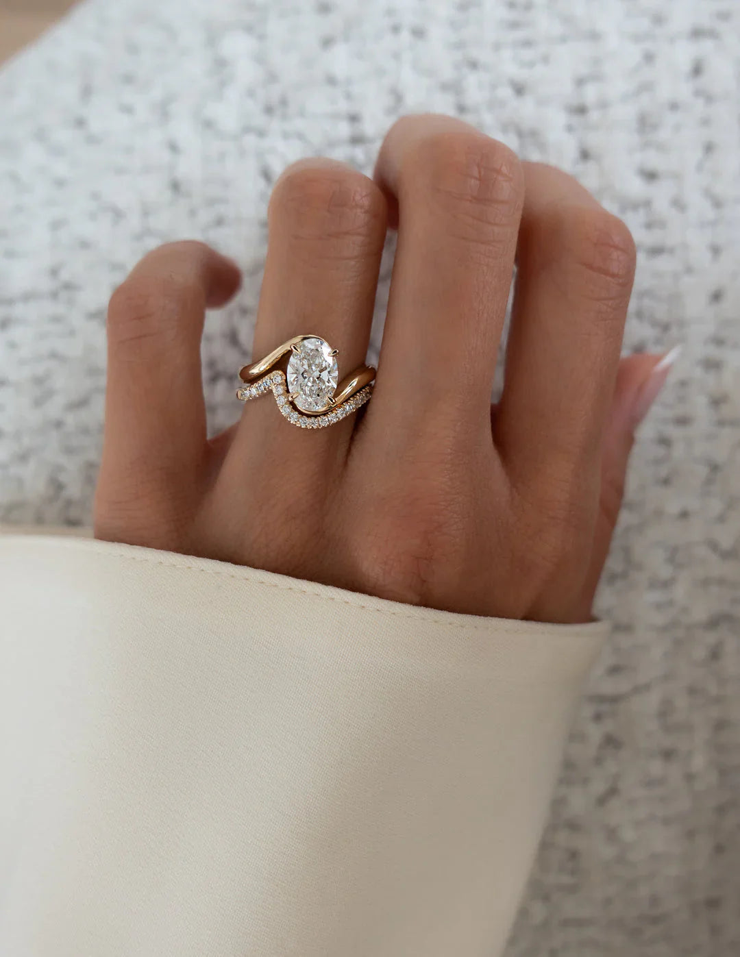 2.0CT Oval Lab Grown Diamond By Pass Unique Ring With Band