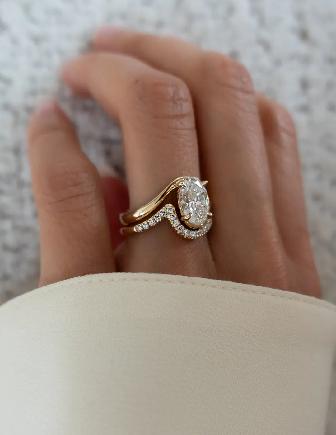 2.0CT Oval Lab Grown Diamond By Pass Unique Ring With Band