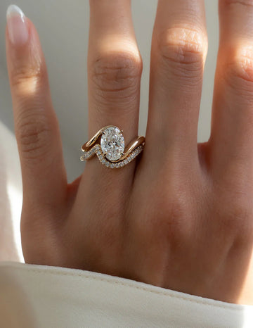 2.0CT Oval Lab Grown Diamond By Pass Unique Ring With Band