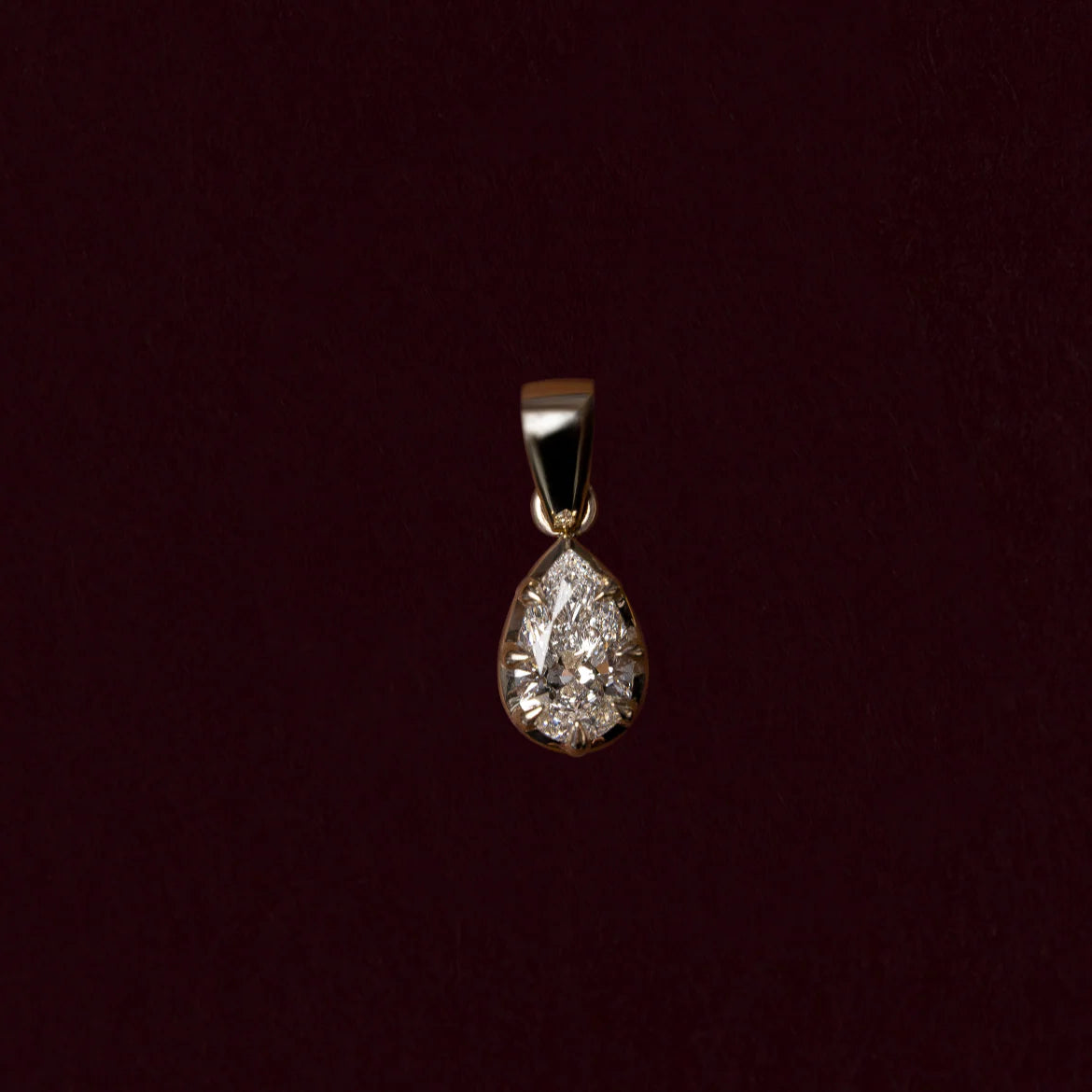 1.0CT Bezel Set Pear Cut Lab Grown Diamond Cut-Down Georgian Style Pendant