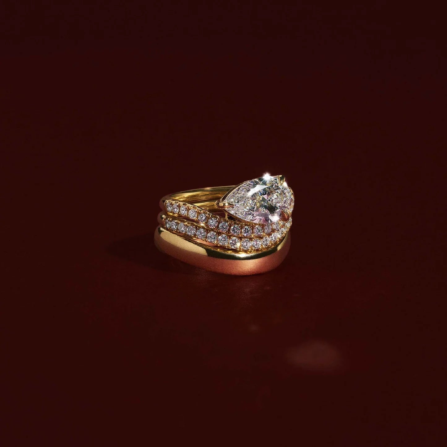 2.0CT East West Pear Lab Grown Diamond Curved Solitaire Unique Engagement Ring
