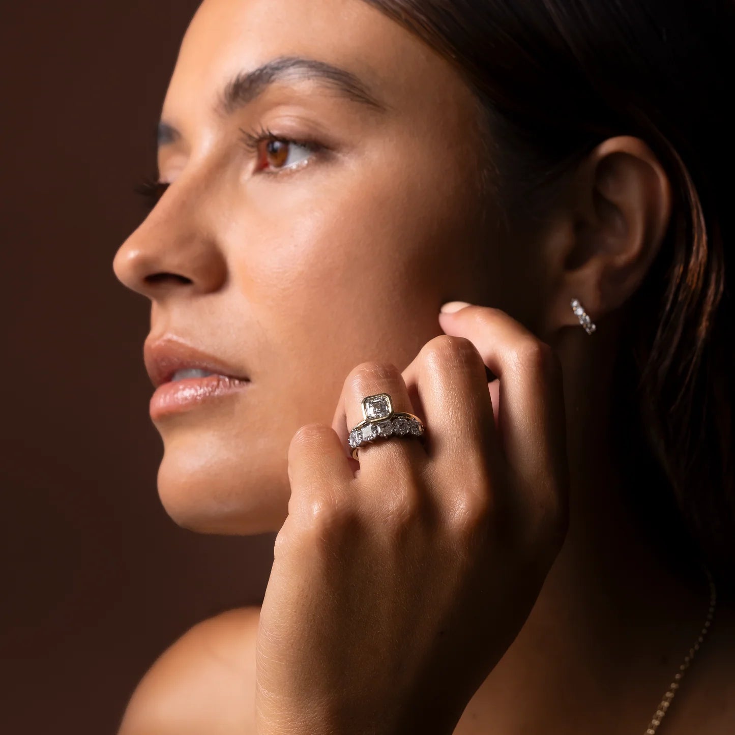 1.0CT Bezel Set Asscher Cut Lab Grown Diamond Solitaire Engagement Ring