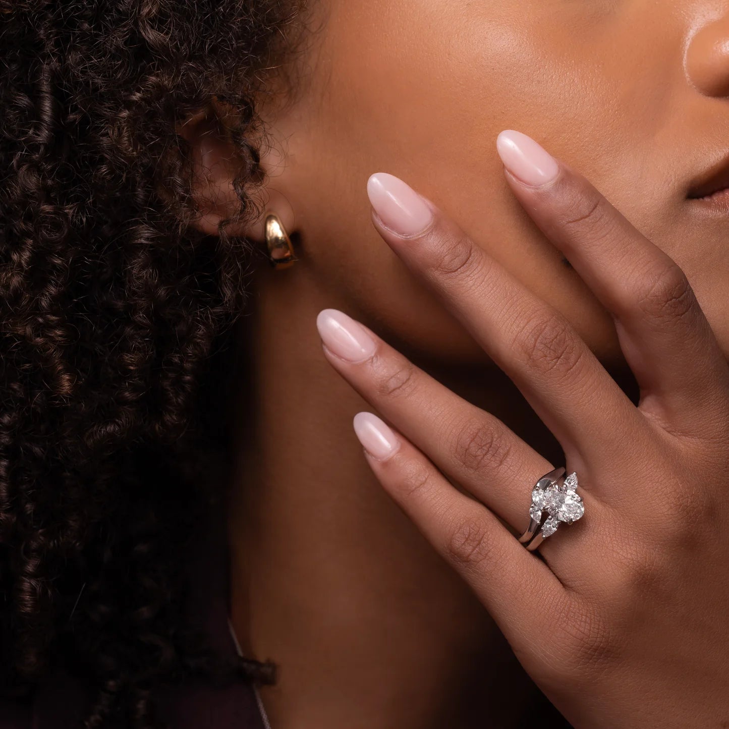 Pear Shape Lab Grown Diamond Curved Wedding Band