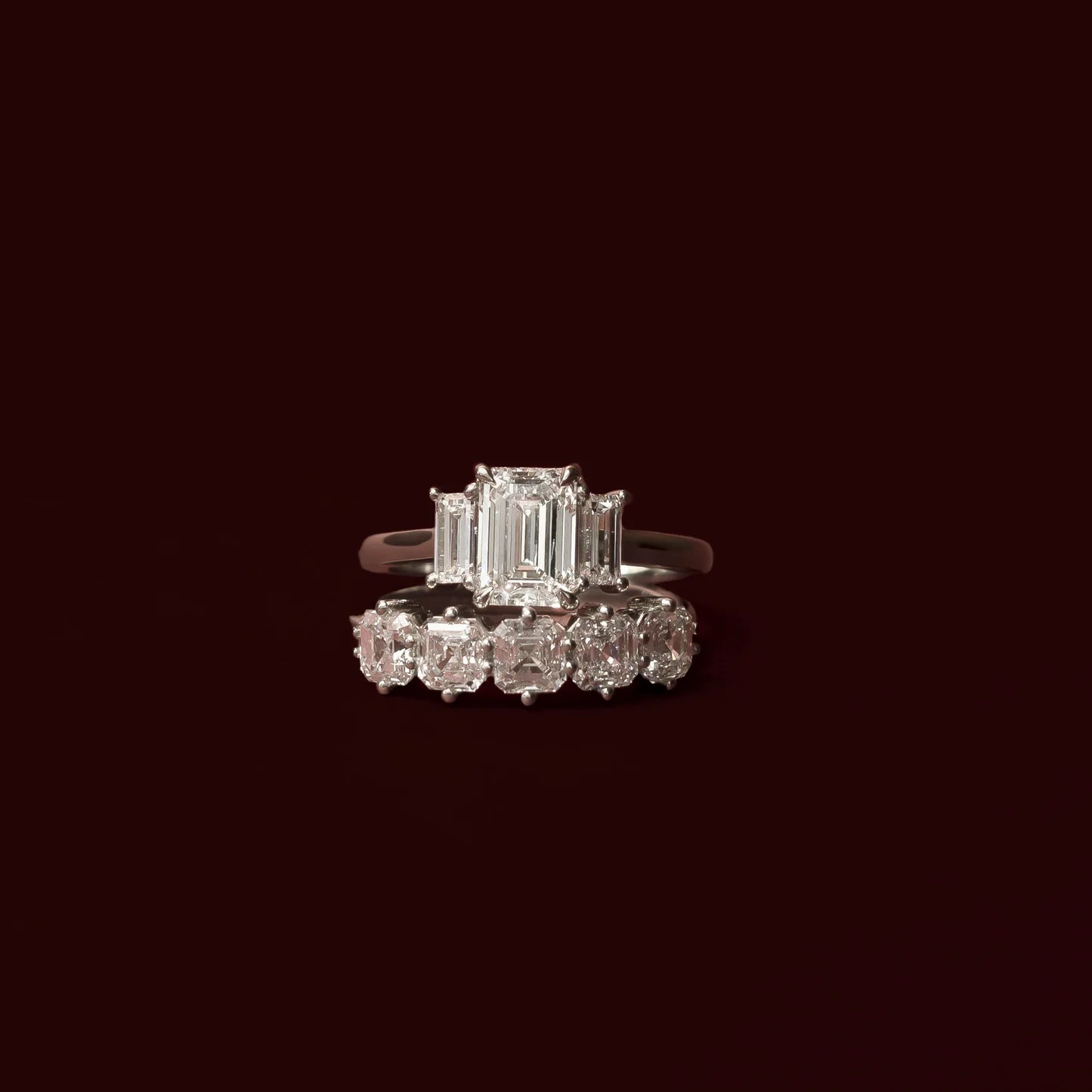 Asscher Cut Lab Grown Diamond Five Stone Wedding Band