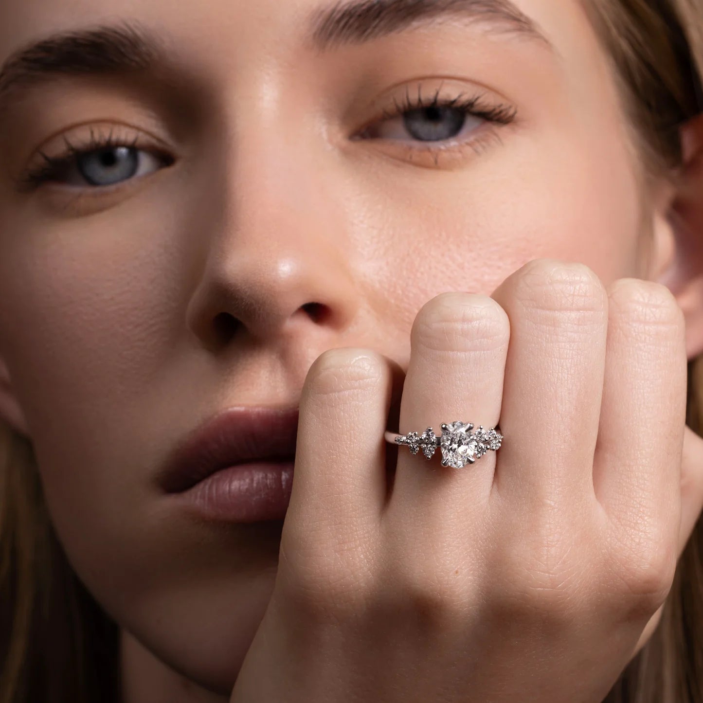 1.0CT Oval Lab Grown Diamond Cluster Vintage Style Engagement Ring