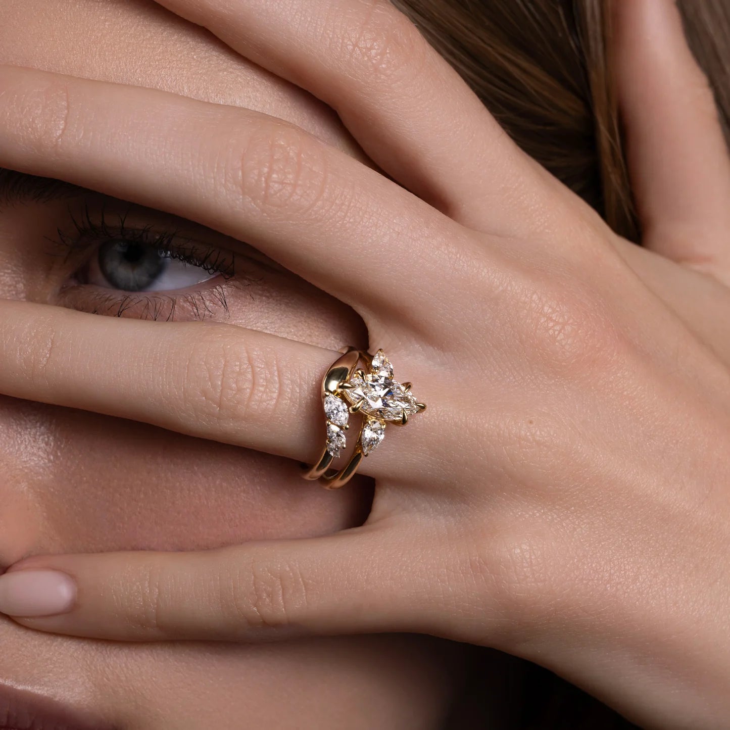 Marquise Lab Grown Diamond Curved Wedding Band