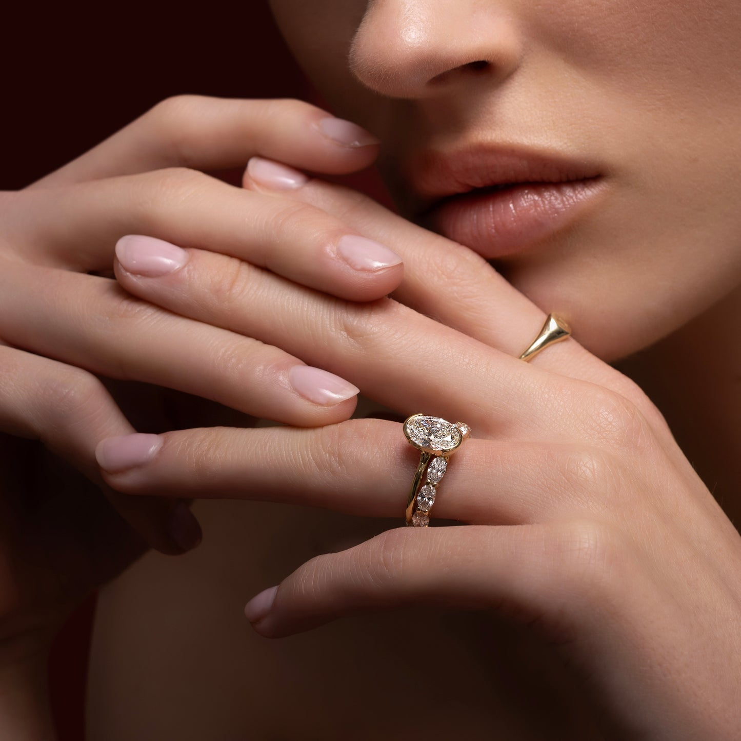 2.0CT Half Bezel Set Oval Lab Grown Diamond Solitaire Engagement Ring
