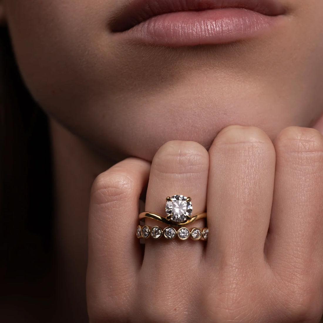 Round Cut Lab Grown Diamond Bezel Wedding Band