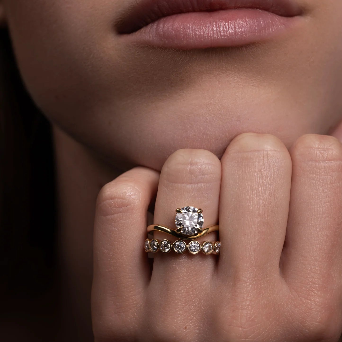 Round Cut Lab Grown Diamond Bezel Wedding Band