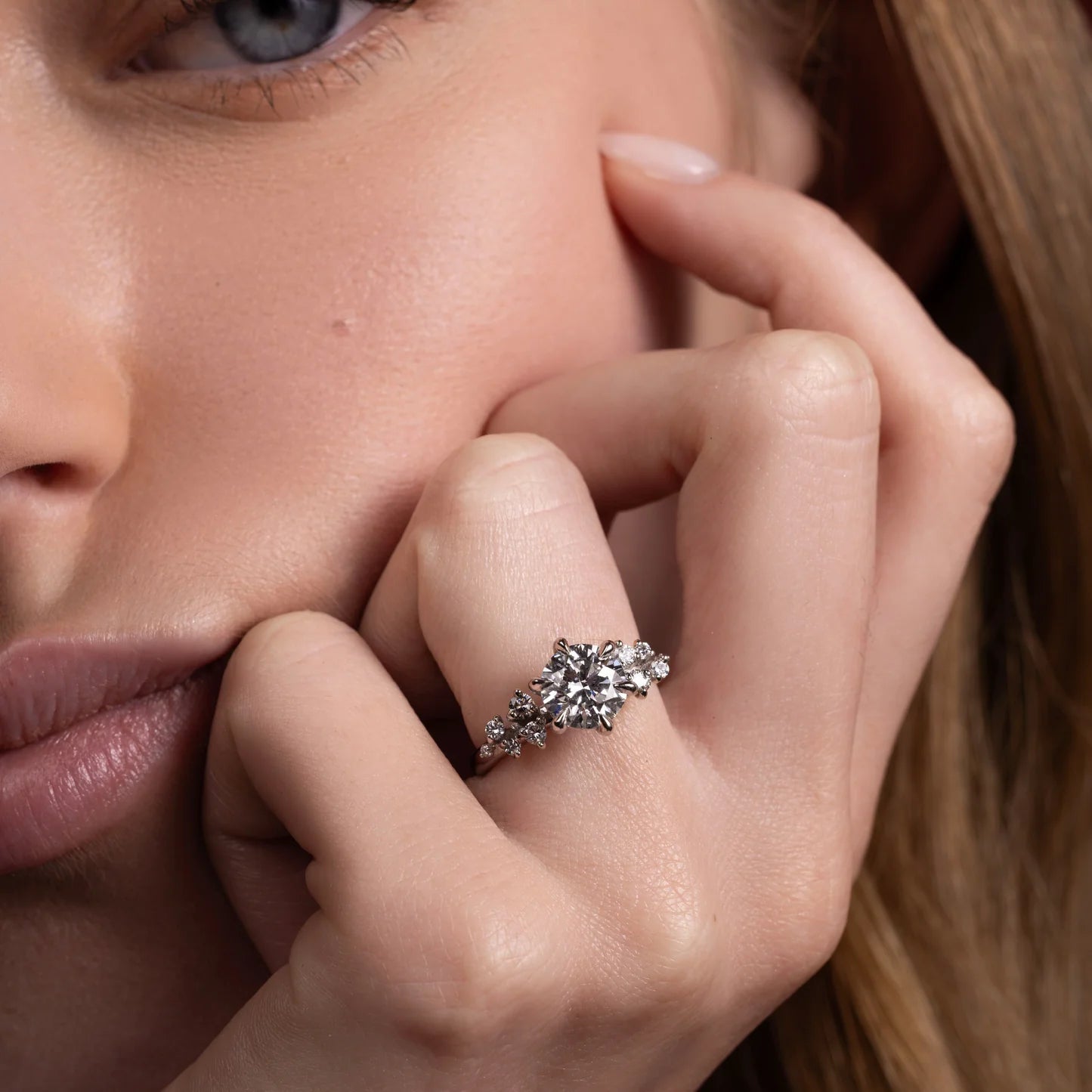 1.0CT Round Lab Grown Diamond Cluster Vintage Style Engagement Ring