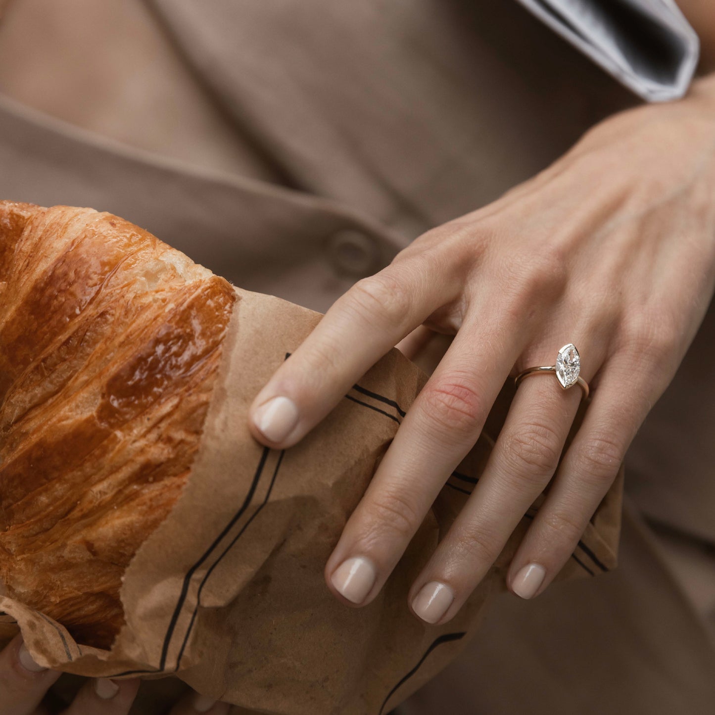 2.0CT Marquise Lab Grown Diamond Half Bezel Engagement Ring