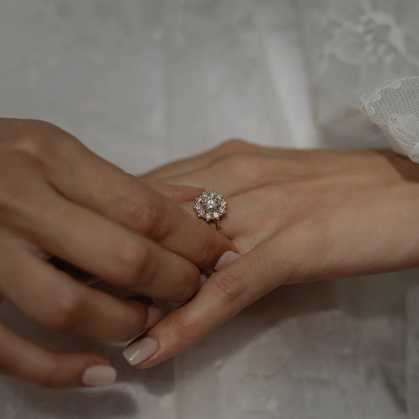 1.0CT Round Lab Grown Diamond Halo Cluster Engagement Ring