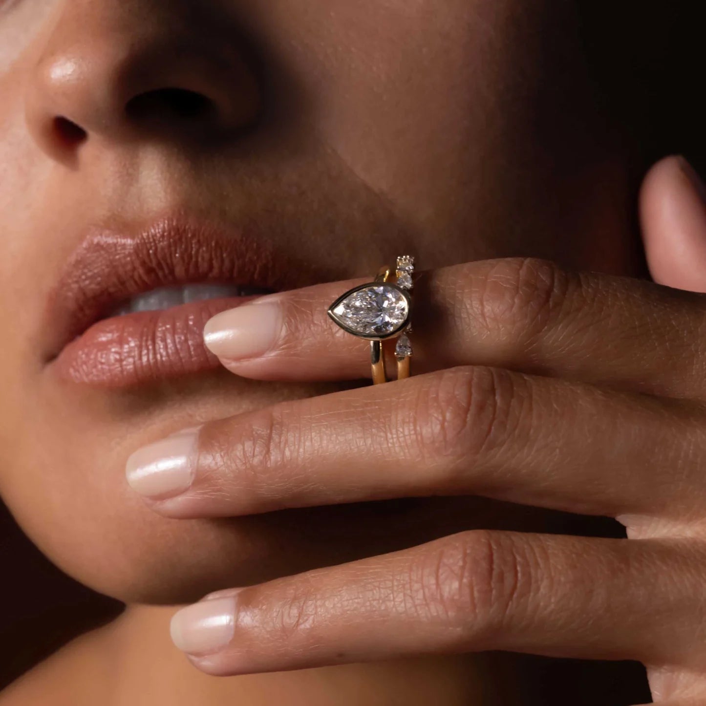 1.0CT Bezel Set Pear Cut Lab Grown Diamond Solitaire Engagement Ring