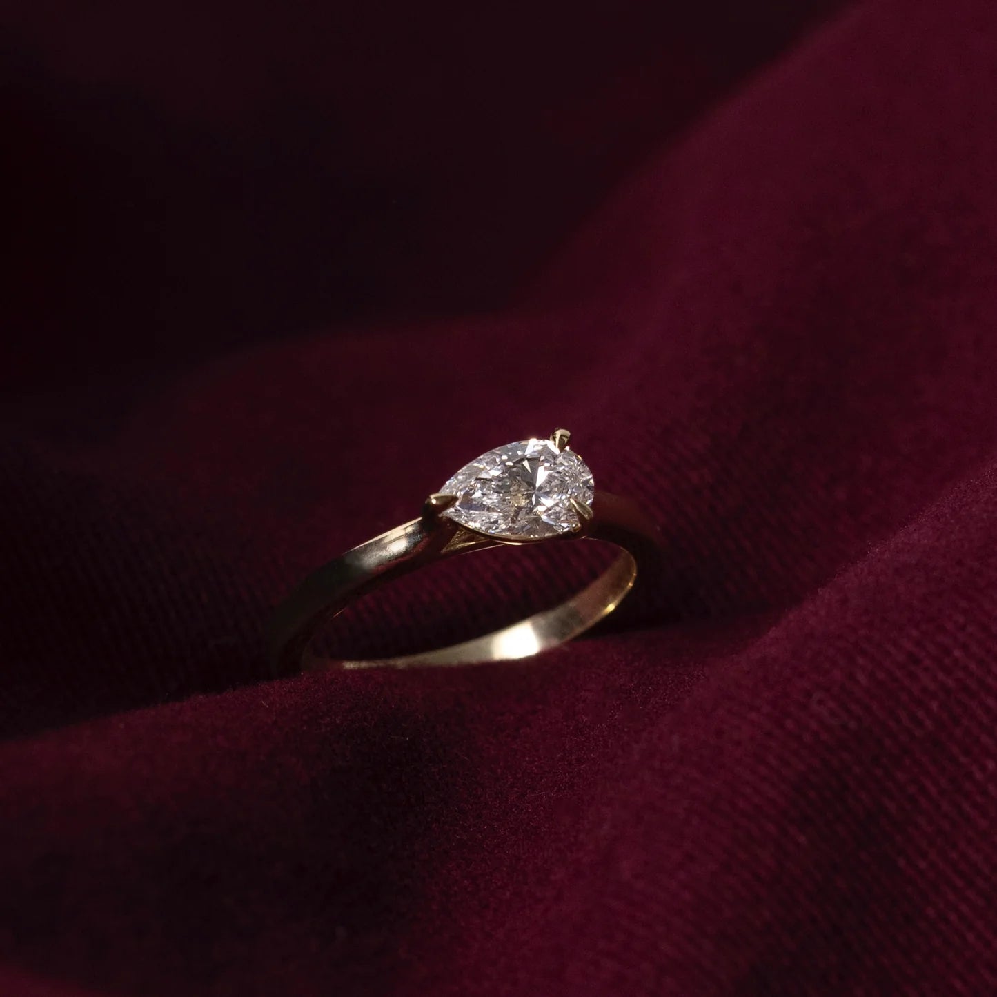 1.0CT East West Pear Lab Grown Diamond Cathedral Engagement Ring