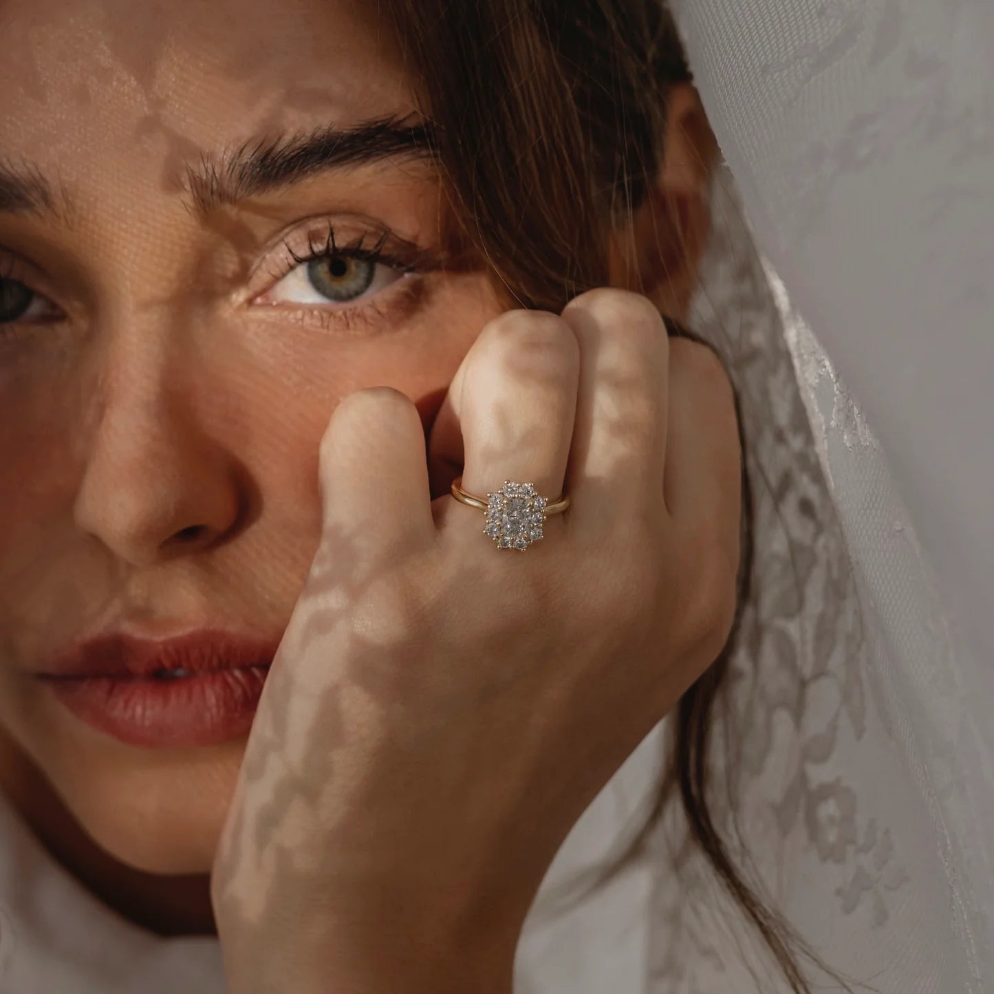 1.0CT Radiant Lab Grown Diamond Halo Cluster Engagement Ring