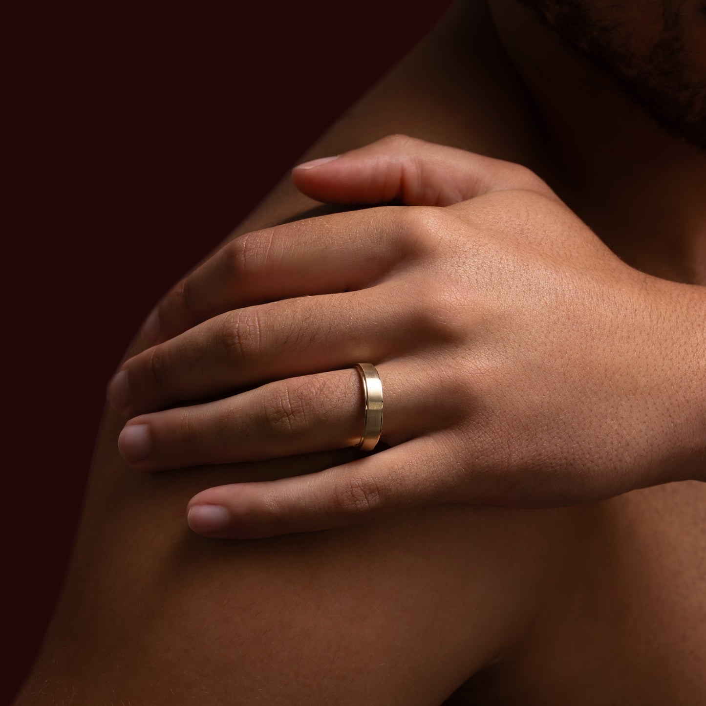 18K Solid Gold Flat Brushed Finish Men's Wedding Band