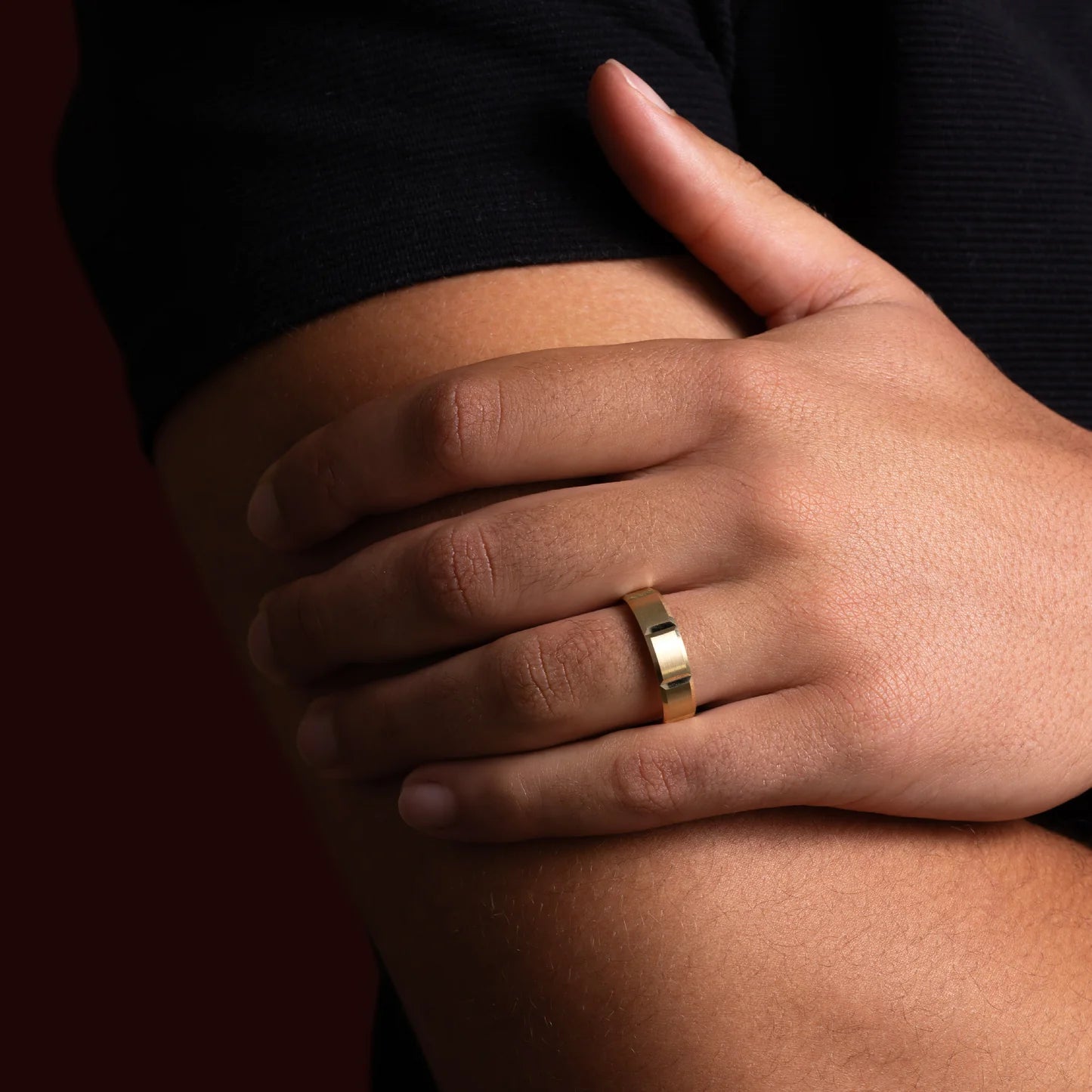 14K Solid Gold Geometric Faceted Brushed Men's Wedding Band