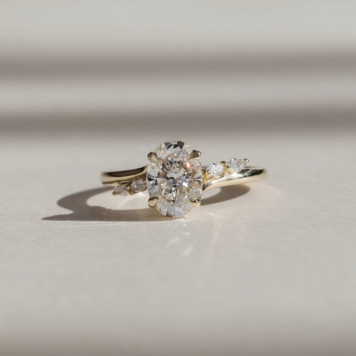 2.0CT Oval Lab Grown Diamond With Marquise Accents Twisted Band Engagement Ring