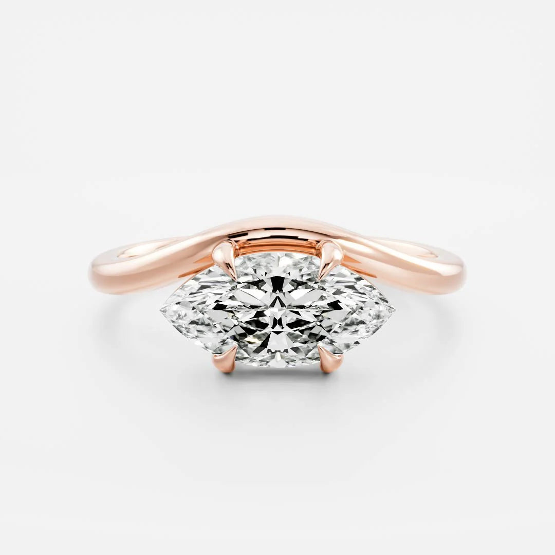 2.0CT East West Marquise Lab Grown Diamond Curved Solitaire Unique Engagement Ring