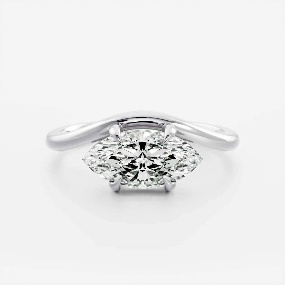 2.0CT East West Marquise Lab Grown Diamond Curved Solitaire Unique Engagement Ring