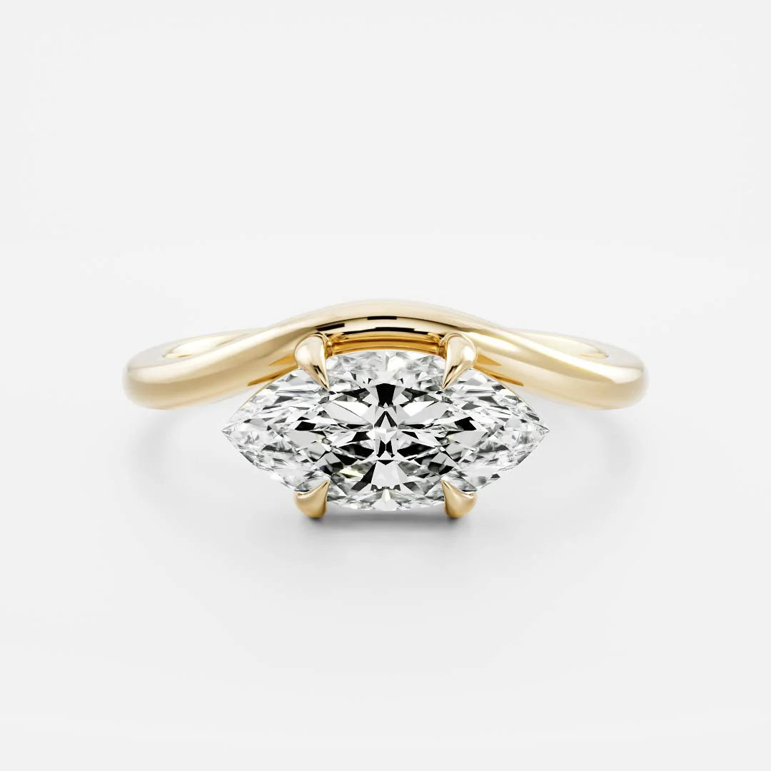 2.0CT East West Marquise Lab Grown Diamond Curved Solitaire Unique Engagement Ring