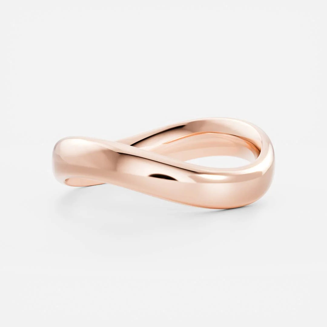 14K Solid Gold Plain Curved Wedding Band