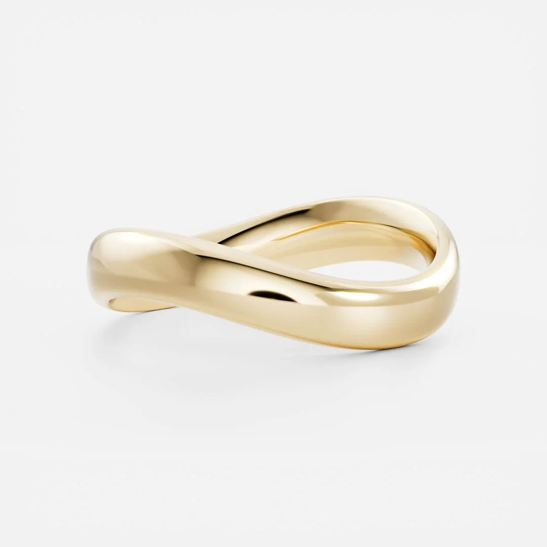 14K Solid Gold Plain Curved Wedding Band