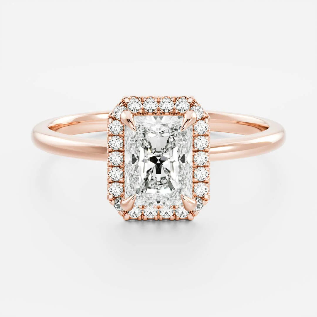2.0CT Radiant Lab Grown Diamond Halo Solitaire Engagement Ring