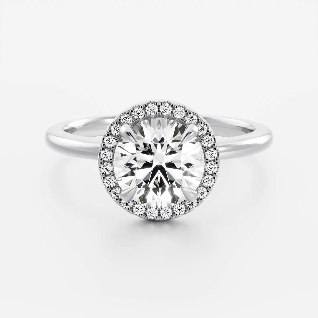 1.0CT Round Lab Grown Diamond Halo Solitaire Engagement Ring