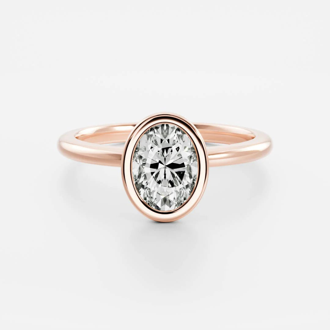 1.0CT Bezel Set Oval Cut Lab Grown Diamond Solitaire Engagement Ring