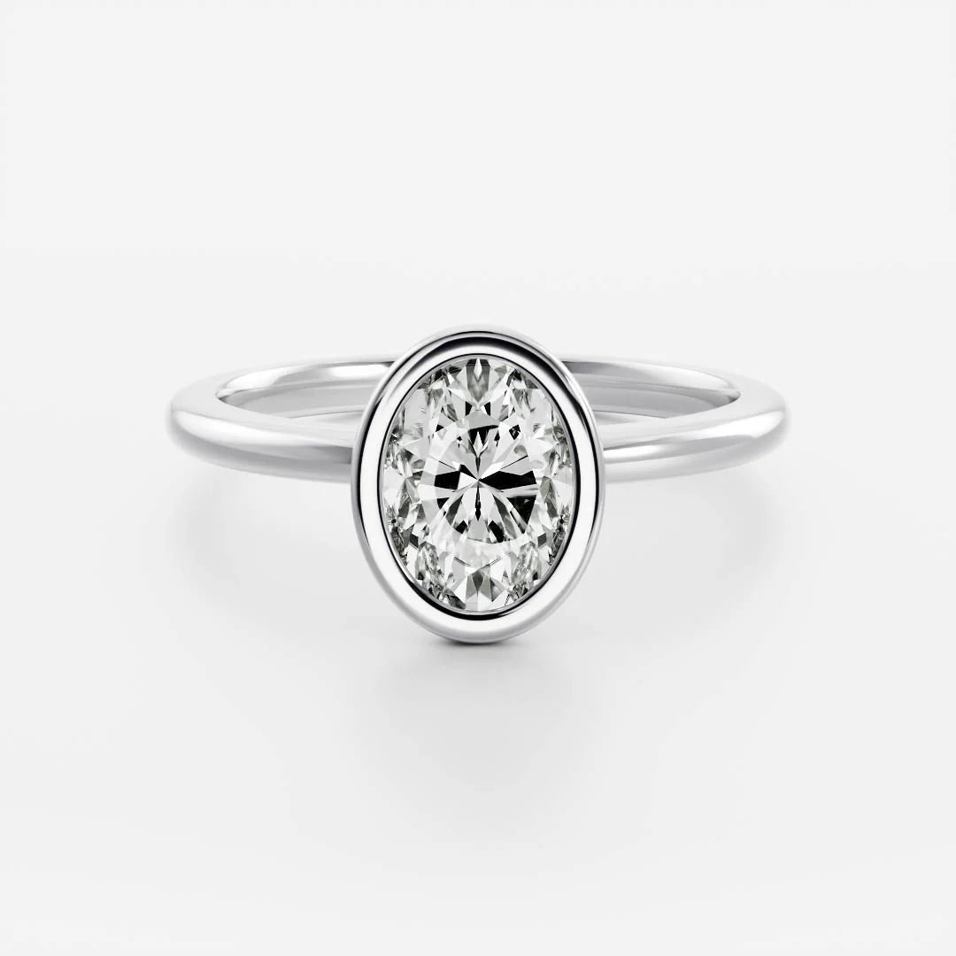 1.0CT Bezel Set Oval Cut Lab Grown Diamond Solitaire Engagement Ring