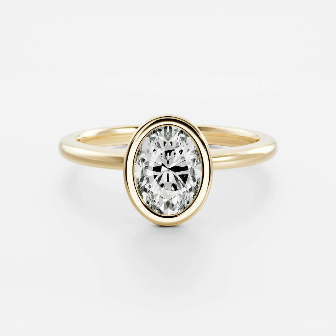 1.0CT Bezel Set Oval Cut Lab Grown Diamond Solitaire Engagement Ring