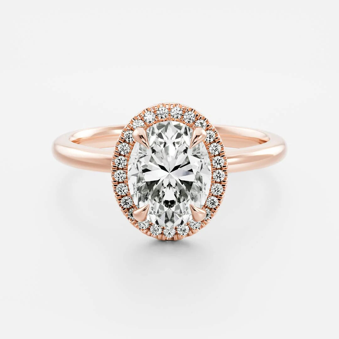 1.0CT Oval Lab Grown Diamond Halo Solitaire Engagement Ring