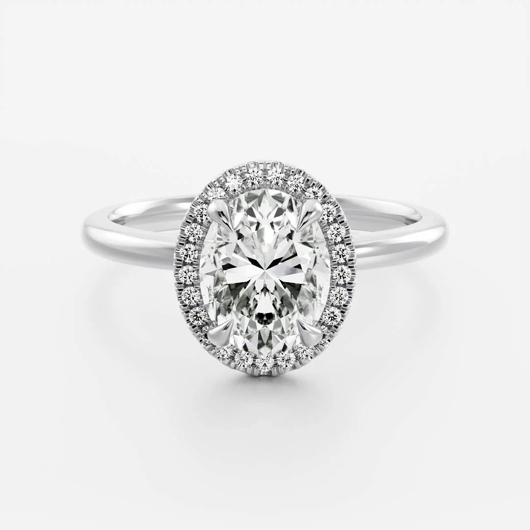 1.0CT Oval Lab Grown Diamond Halo Solitaire Engagement Ring