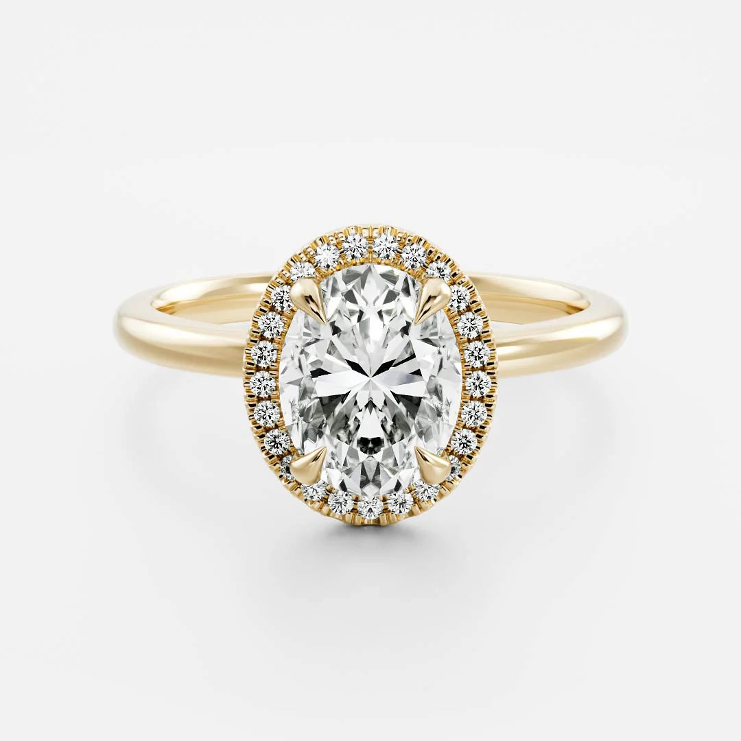 1.0CT Oval Lab Grown Diamond Halo Solitaire Engagement Ring