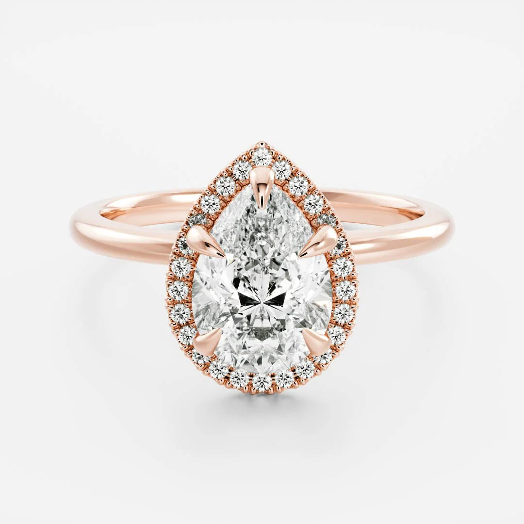 1.0CT Pear Lab Grown Diamond Halo Solitaire Engagement Ring