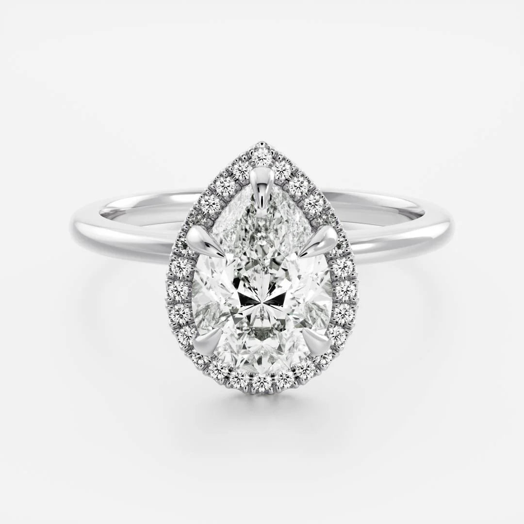 1.0CT Pear Lab Grown Diamond Halo Solitaire Engagement Ring