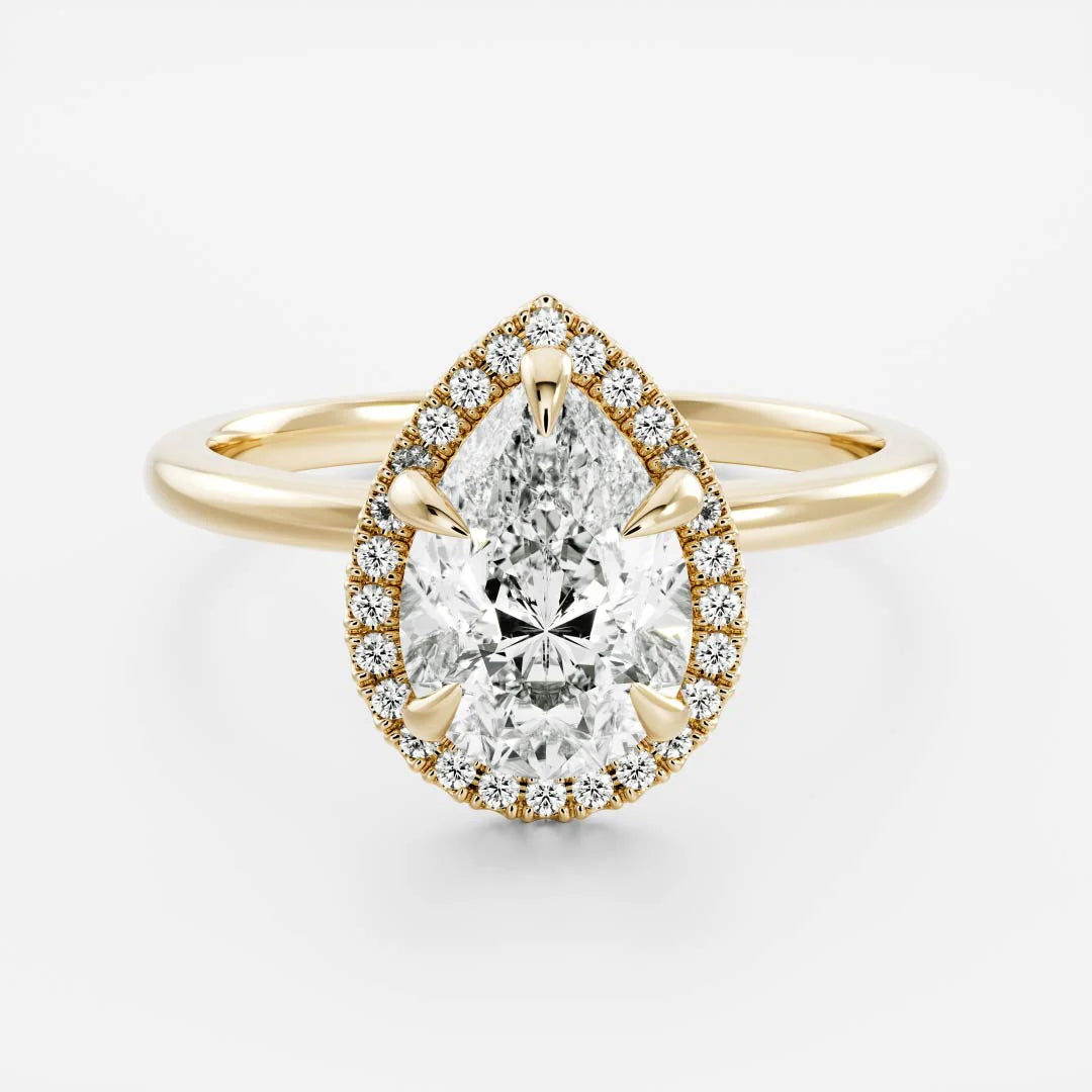 1.0CT Pear Lab Grown Diamond Halo Solitaire Engagement Ring