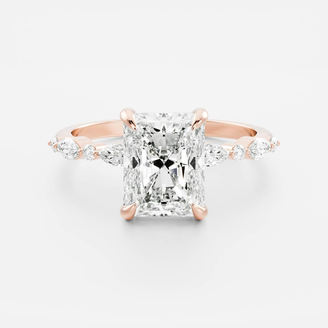 2.0CT Radiant Lab Grown Diamond With Marquise And Round Pave Engagement Ring