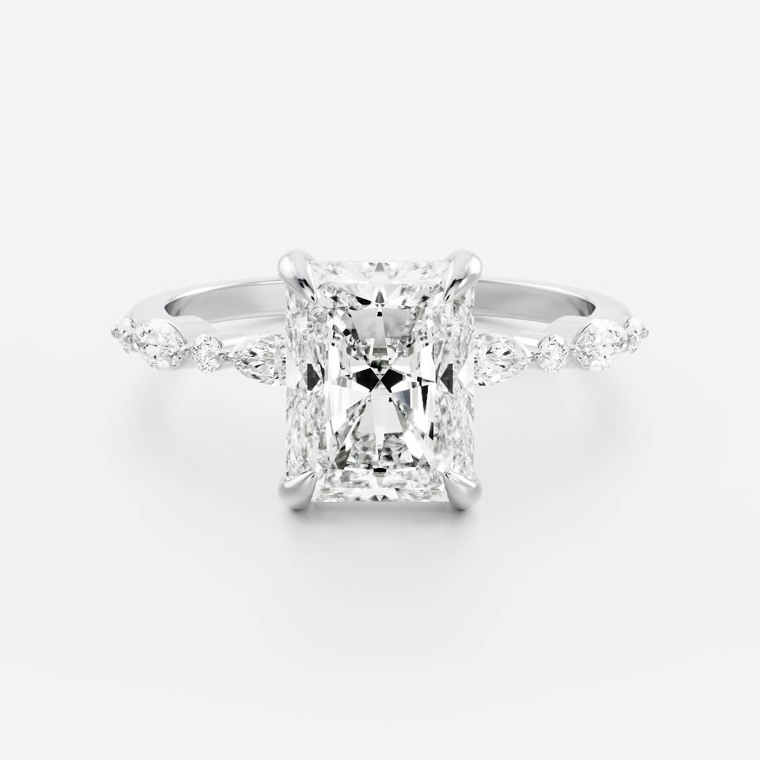 2.0CT Radiant Lab Grown Diamond With Marquise And Round Pave Engagement Ring